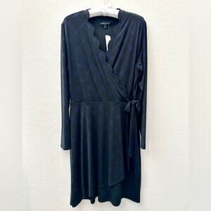 🆕 41 HAWTHORN | Ryleigh Scallop Detail Knit Faux Wrap Black Dress | Large